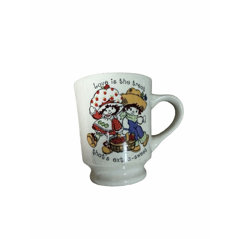 VINTAGE STRAWBERRY SHORTCAKE Mug/Cup Love is the Treat 1980's Stoneware ~RARE~